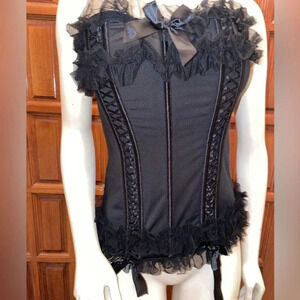 TORRID Womens Size 1 Black Lace Ruffle Corset Strapless Hook & Eye Closure Boned